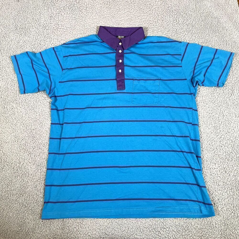 Vintage Chip Beck Golf Polo Shirt Men's Short Sleeve 80s 70s Stripe Purple 2XL